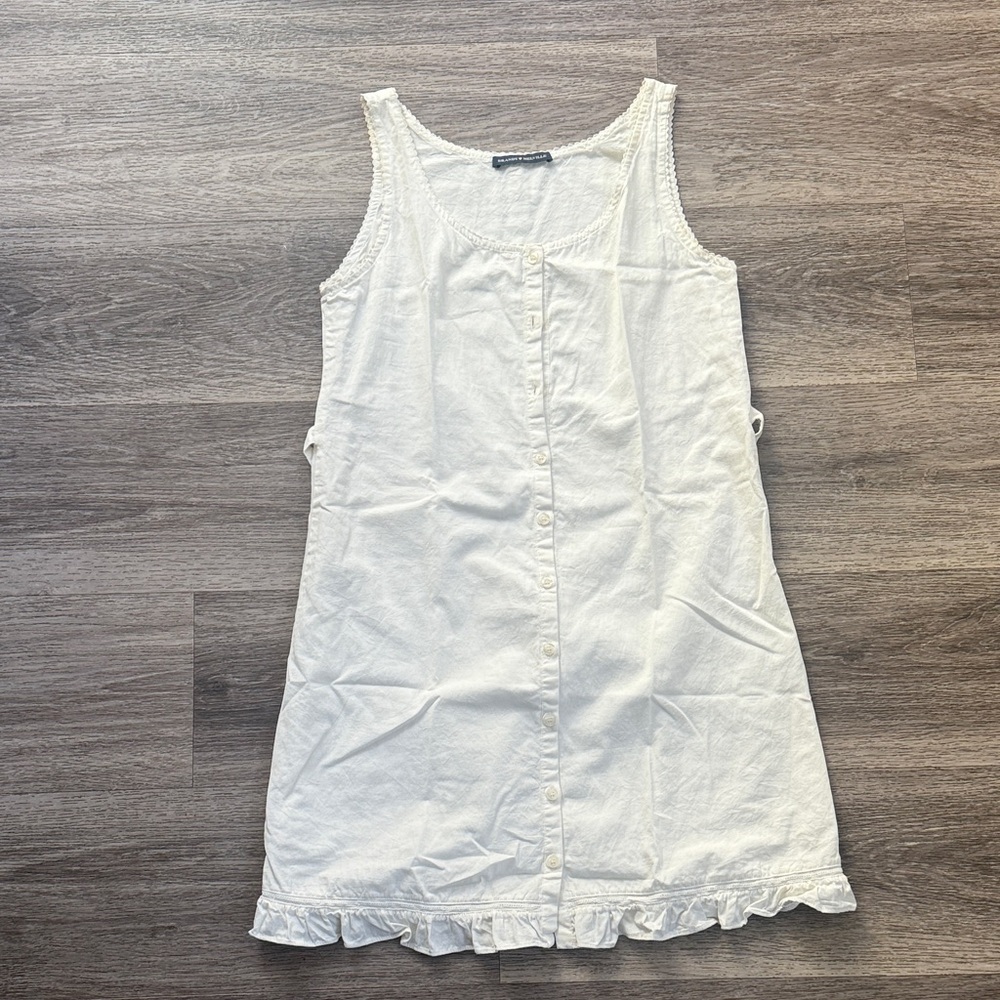 Brandy Melville White Mini Dress Button Drown Cotton - Picture 2 of 8